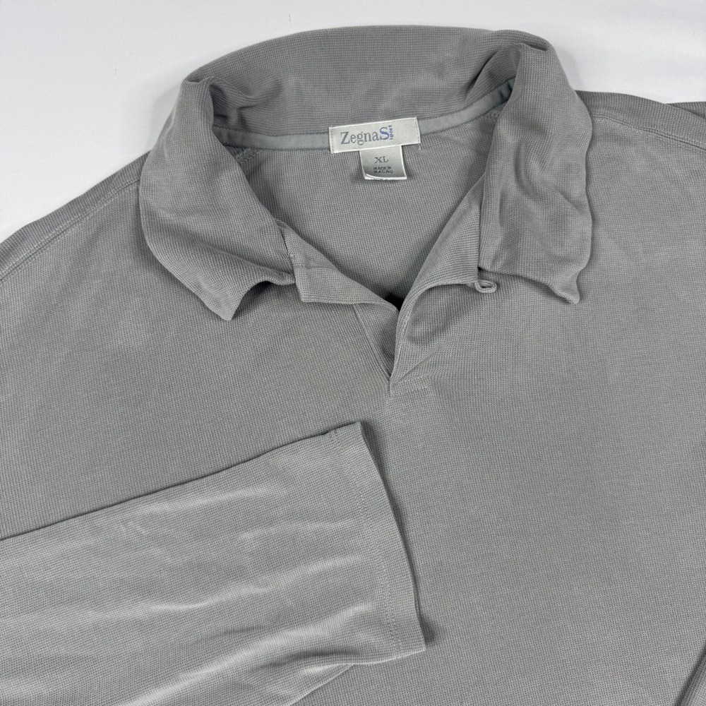 Zegna Sport Polo Shirt Mens XL Grey Long Sleeve Viscose Blend Luxury Sportswear